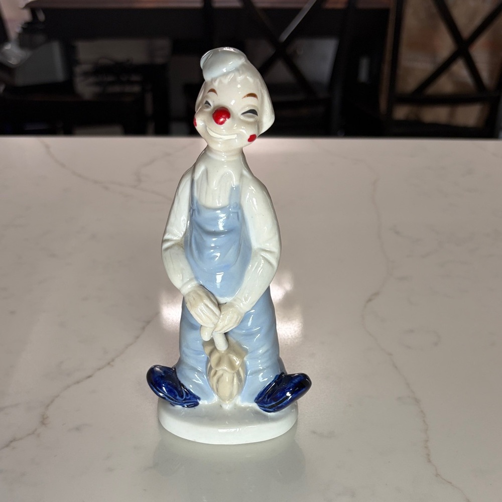 Porcelain Clown Figurine in Blue and White